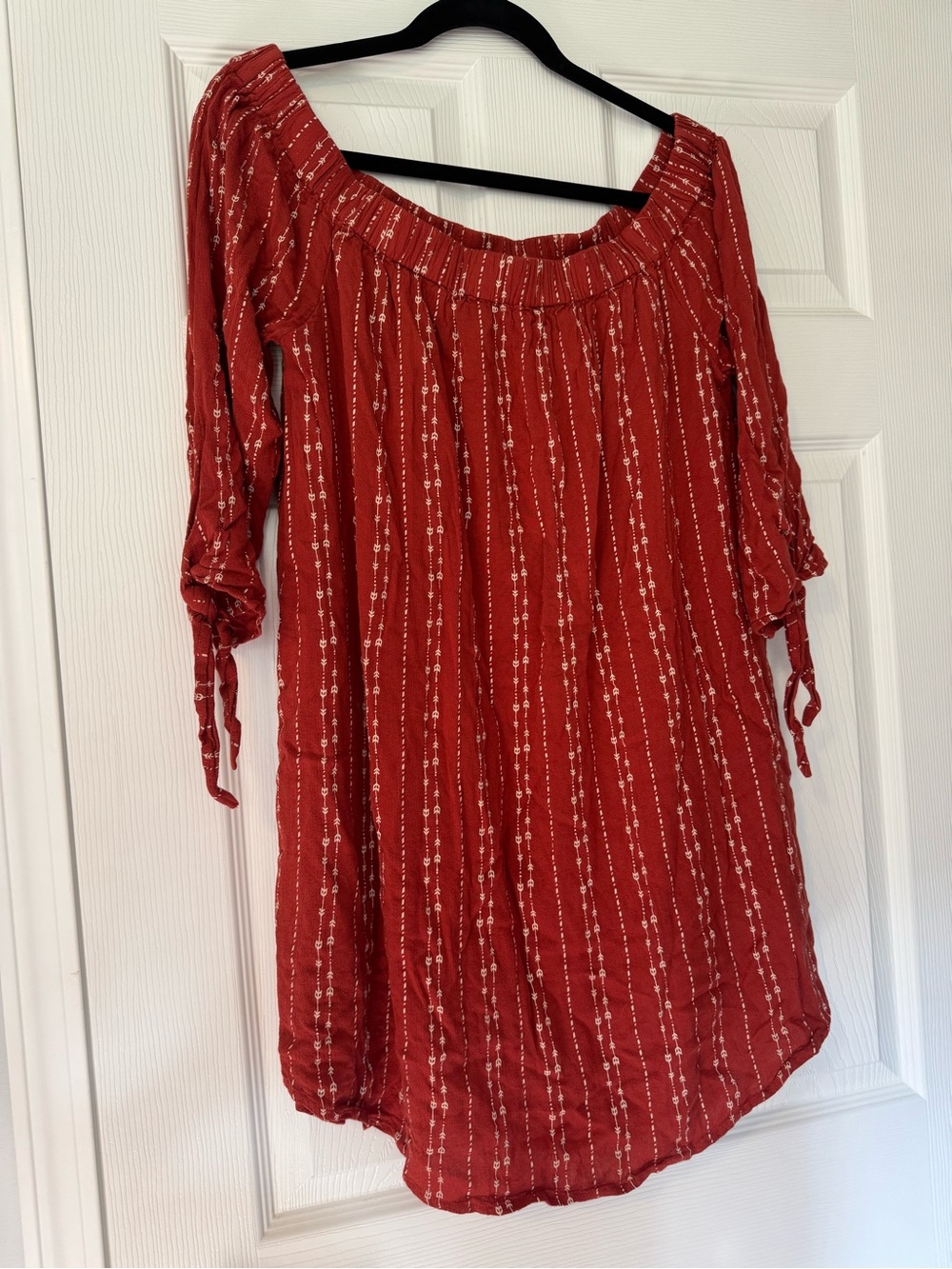 Miss Me Red Off-Shoulder Mini Dress with White Detail
